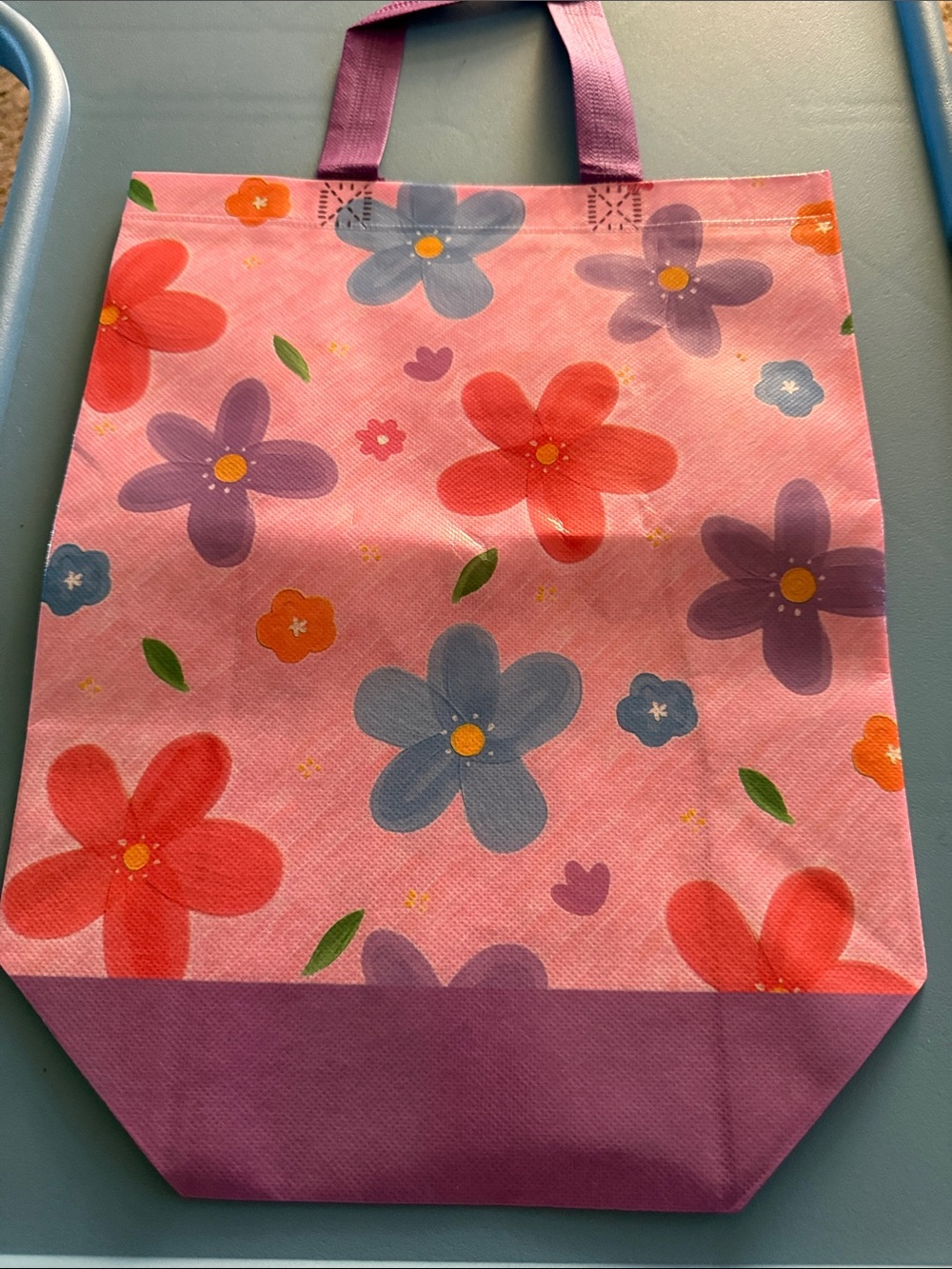 Pink Floral Tote Bag with Purple Base and Handles - Vibrant Everyday Carry